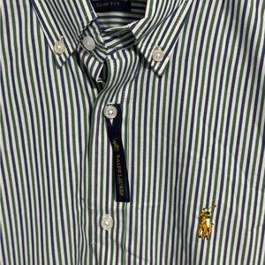 Ralph Lauren Men's Green and White Striped Shirt